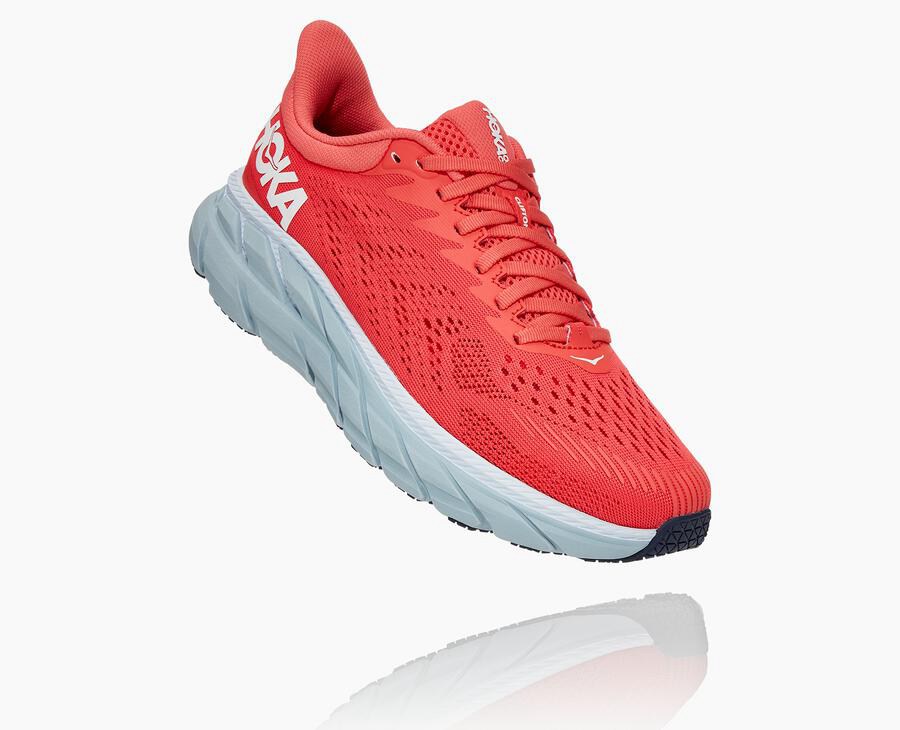 Hoka One One Clifton 7 - Women's Running Shoes - Red/White - UK 782CYKOBR